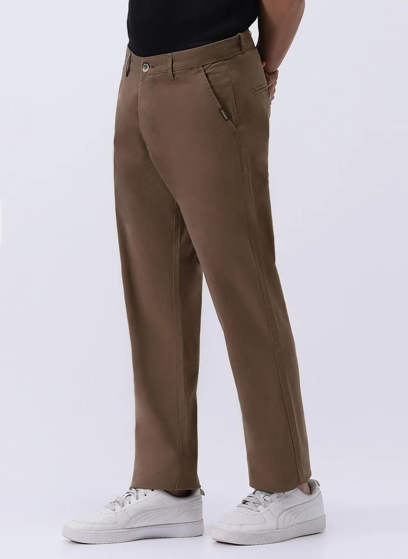 أوربانو فاشن Urbano Fashion Men's Dark Taupe Cotton Regular Fit Casual Chinos Trousers Stretch